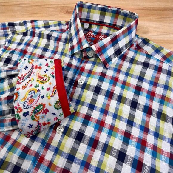 Lansky Bros Shirt Men's Small Colorful Plaid Flip Cuff Elvis The King Memphis - Picture 1 of 13